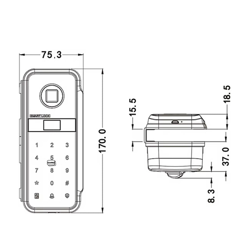 Smart Digital Glass Door Lock Wall to Glass