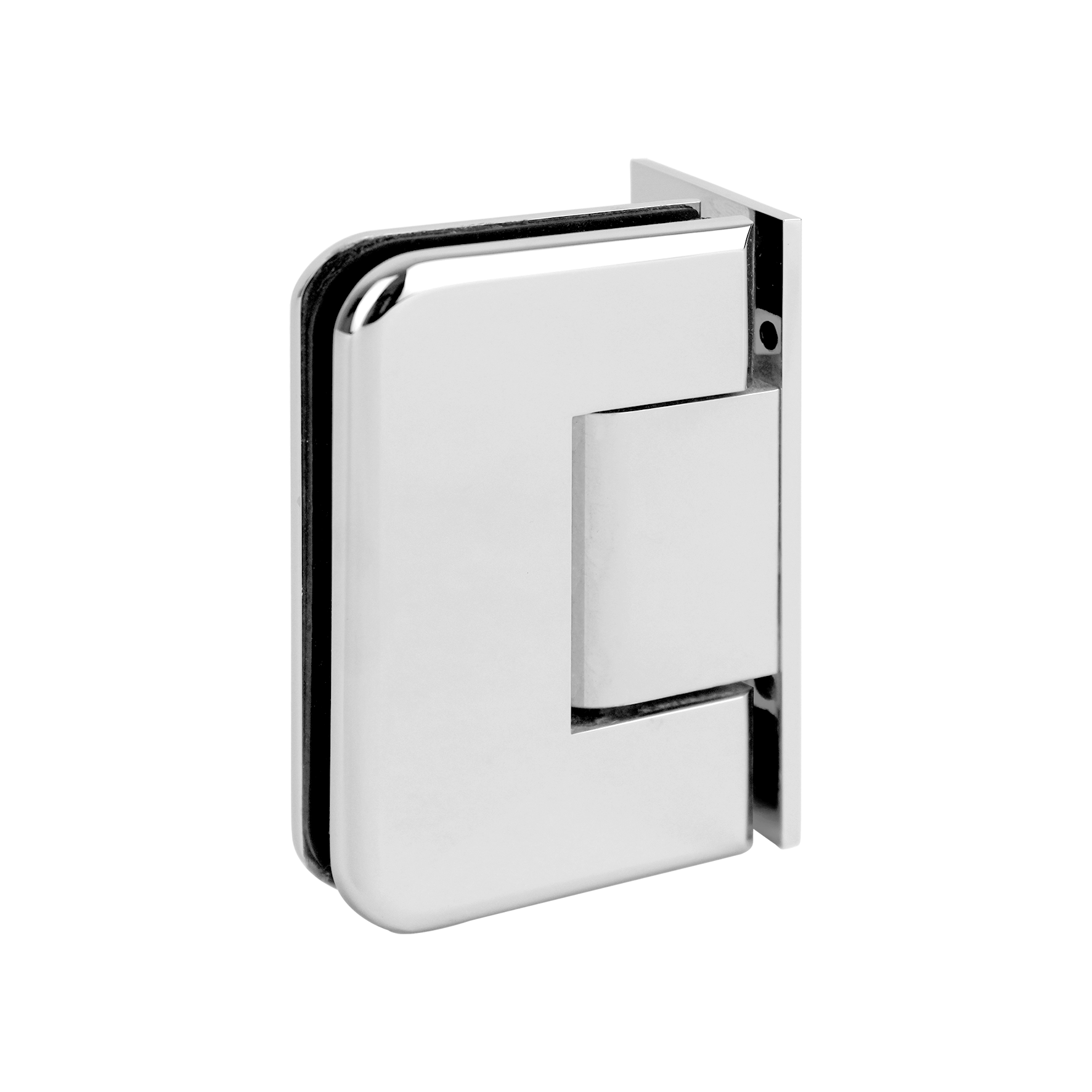 ROUNDED Shower Hinge, Wall To Glass 90deg (38mm Offset Backplate)