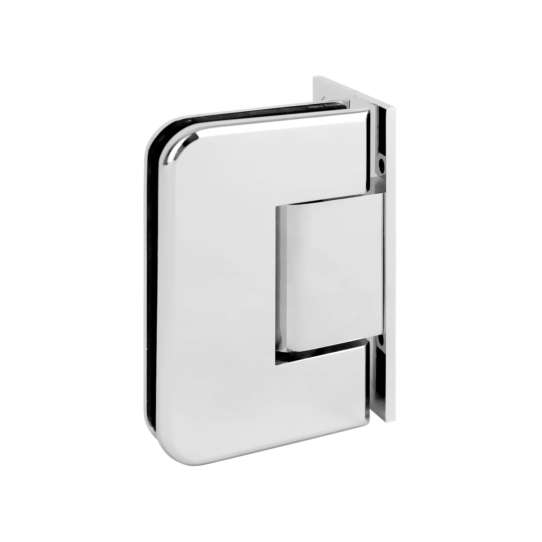 ROUNDED Shower Hinge, Wall To Glass 90deg (50mm Offset Backplate)