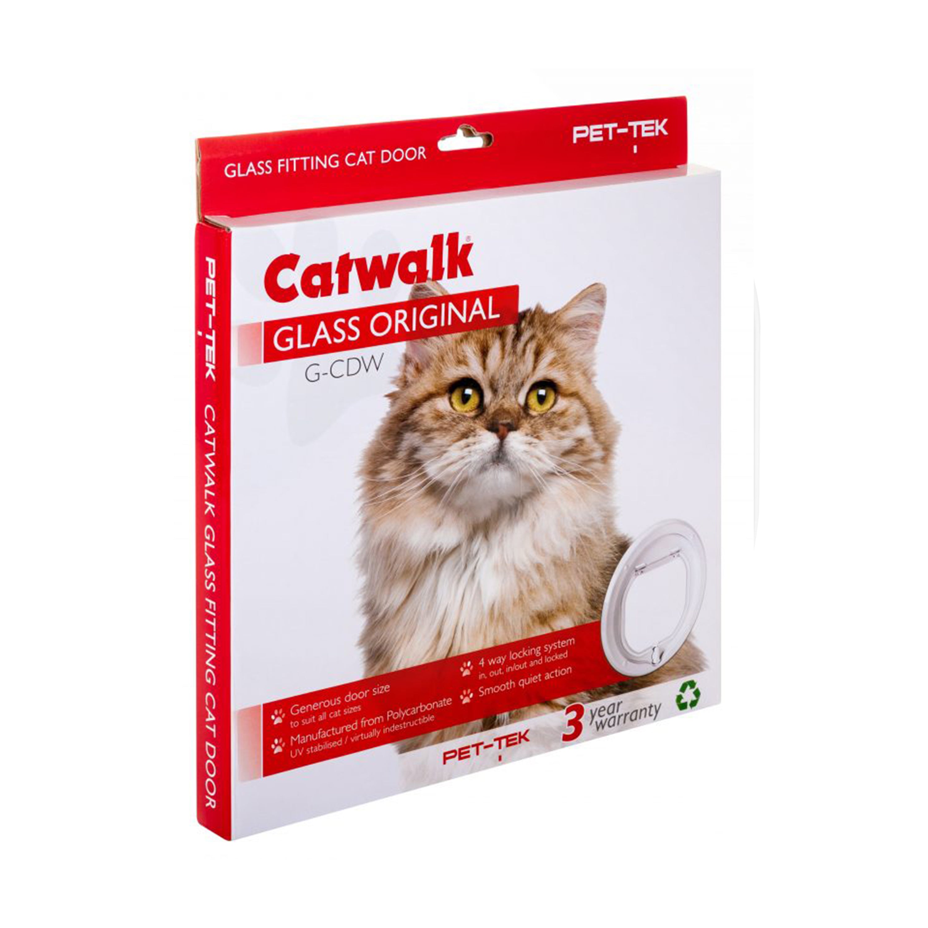 Pet-Tek Glass Fitting Cat Door – White