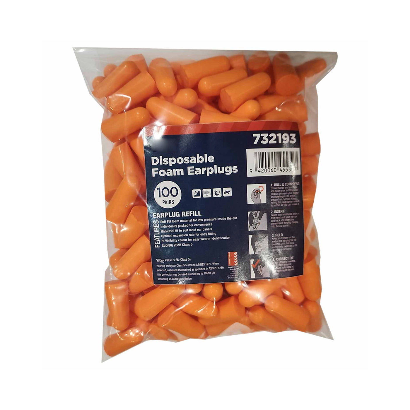 Disposable Foam Earplugs - 100 Pairs