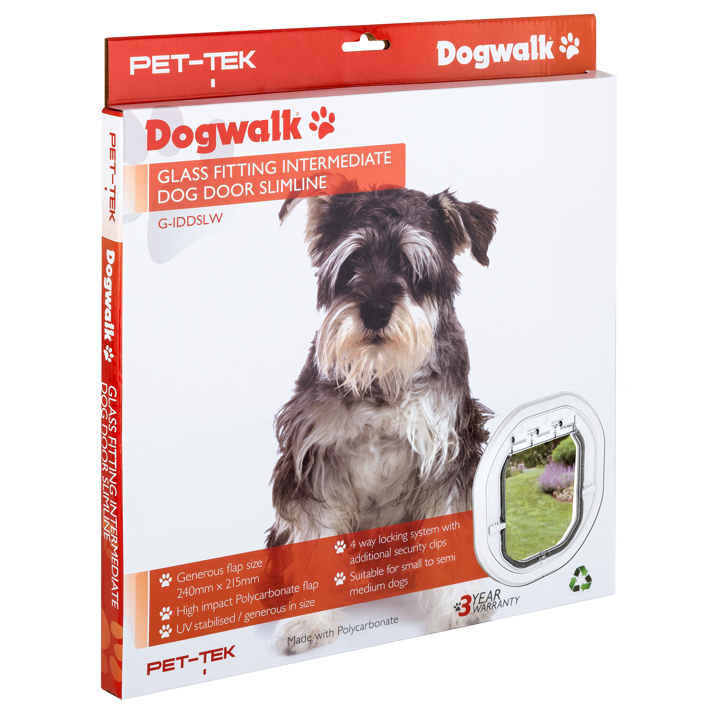Pet-Tek Glass Fitting Intermediate Slimline  Dog Door – White