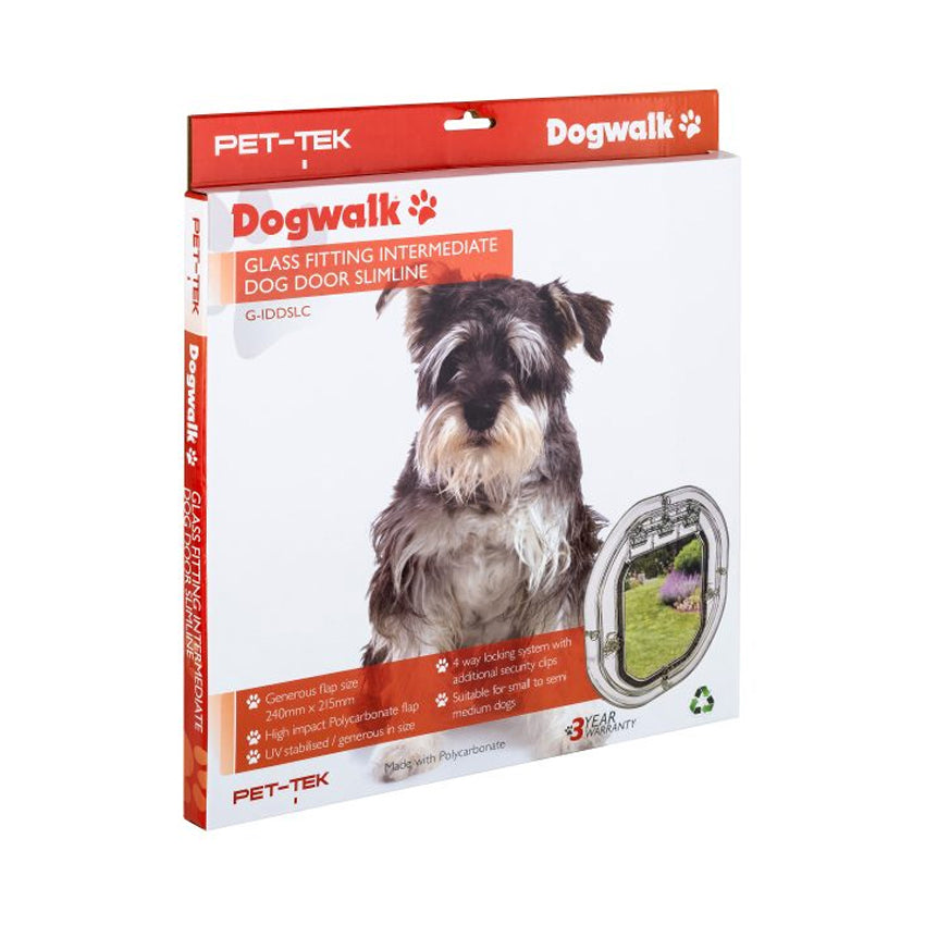 Pet-Tek Glass Fitting Intermediate Slimline  Dog Door – Clear
